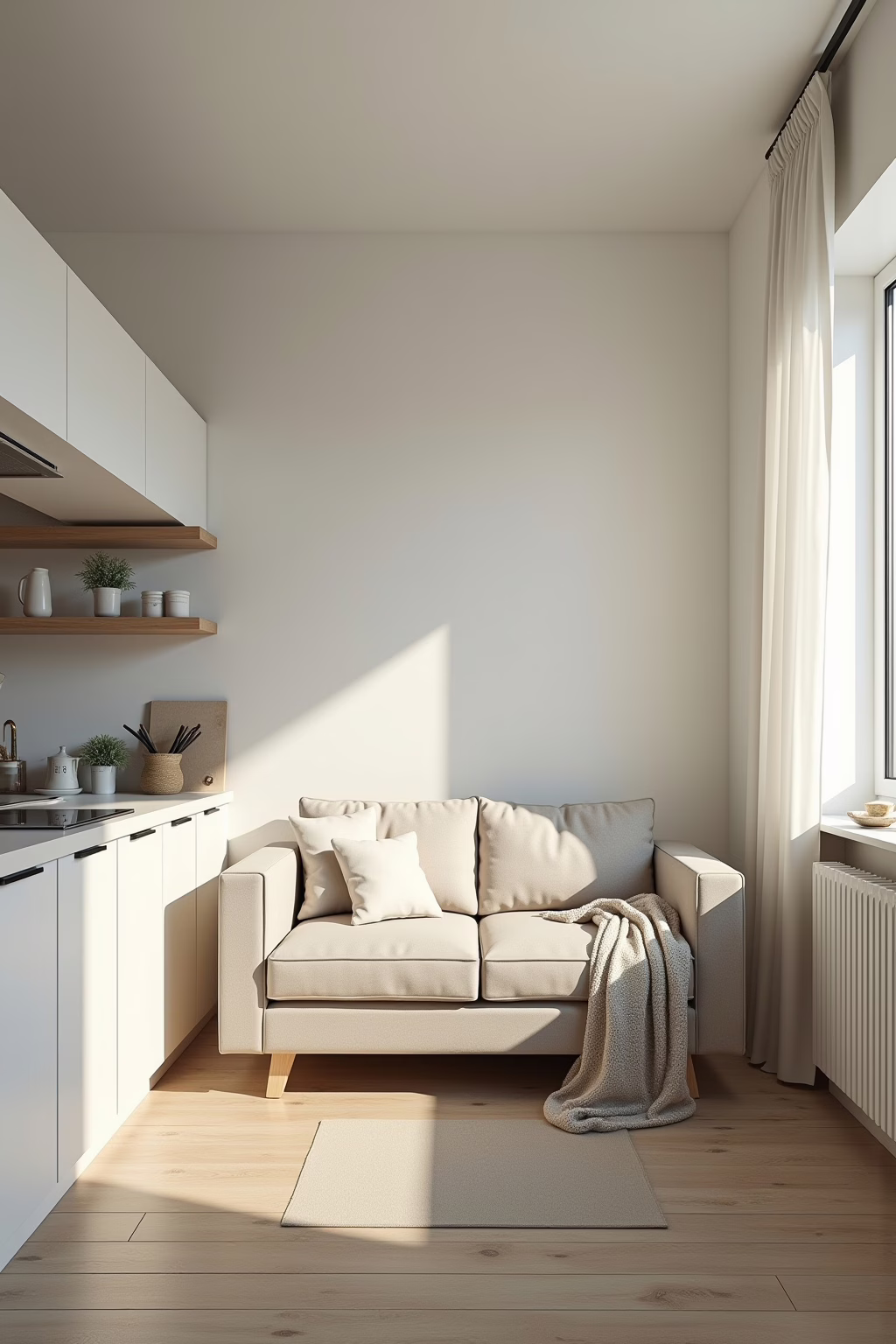 Farbkonzepte für kleine Wohnküchen mit Sofa