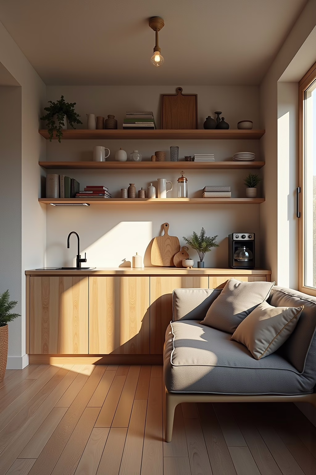 Zonierung in kleinen Wohnküchen mit Sofa