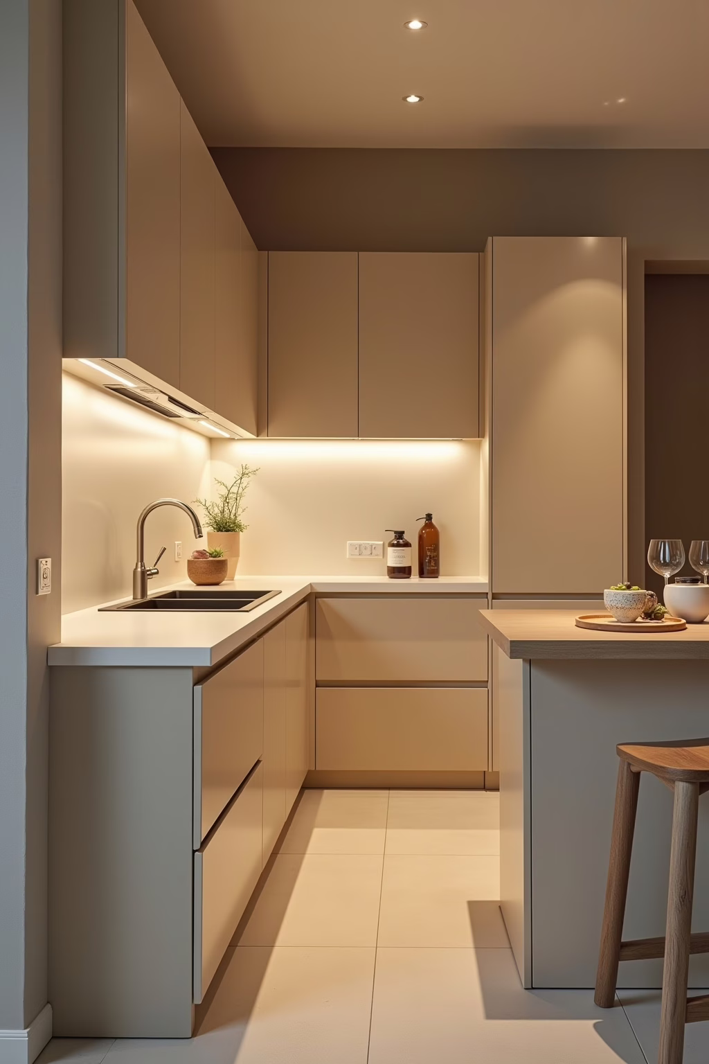 Beleuchtungskonzept für beige Küchen