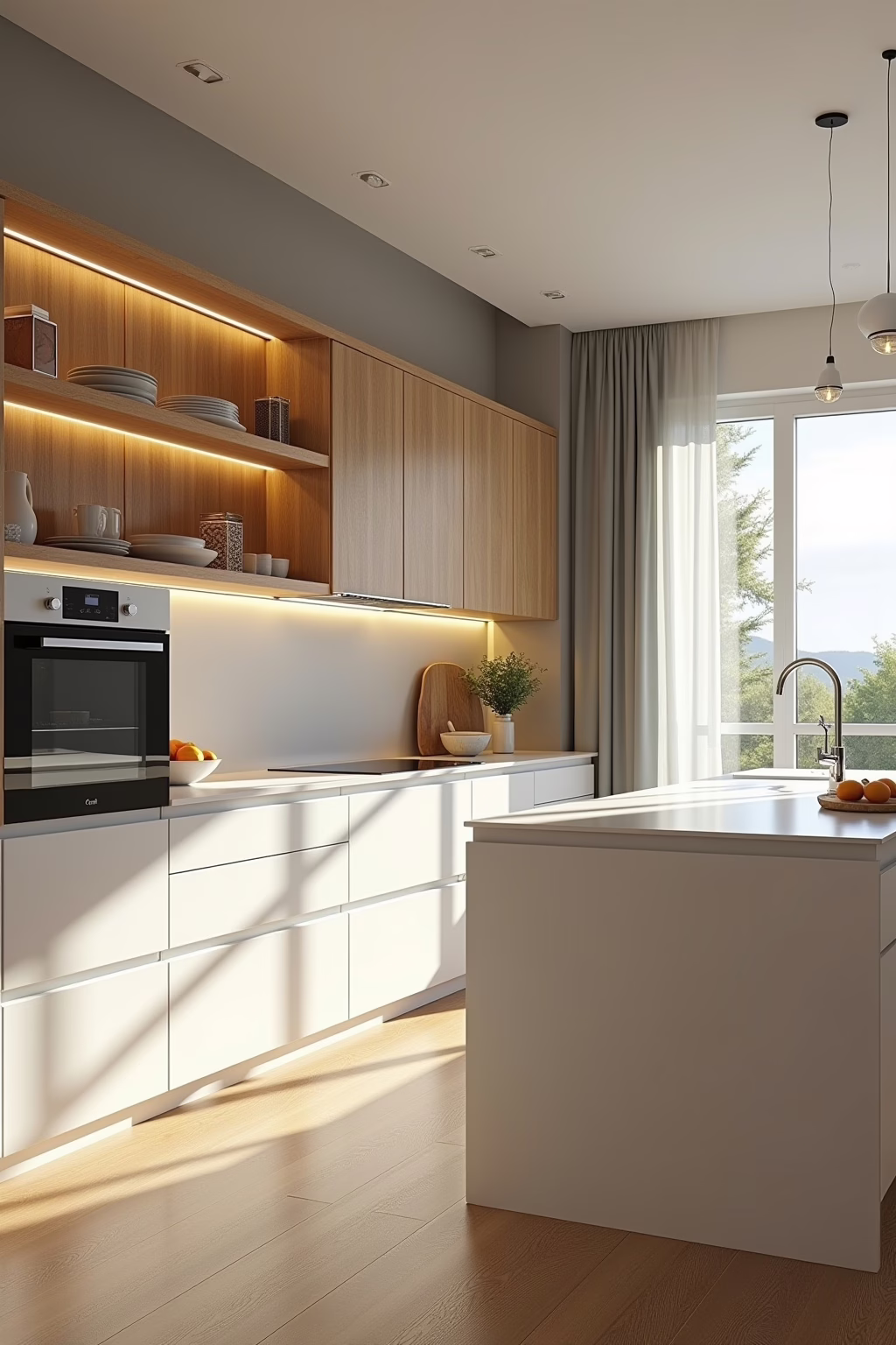Beleuchtung Küche Eiche Weiß modern
