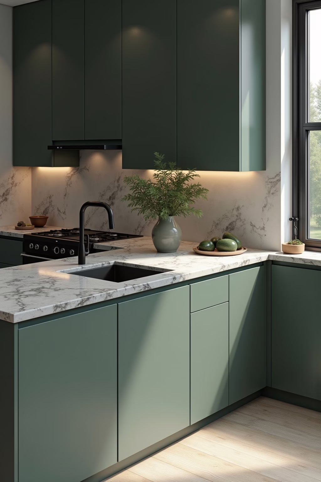 Materialien Küche grün grau