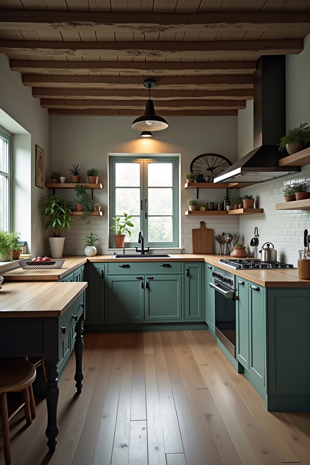 Küche grün grau Landhausstil
