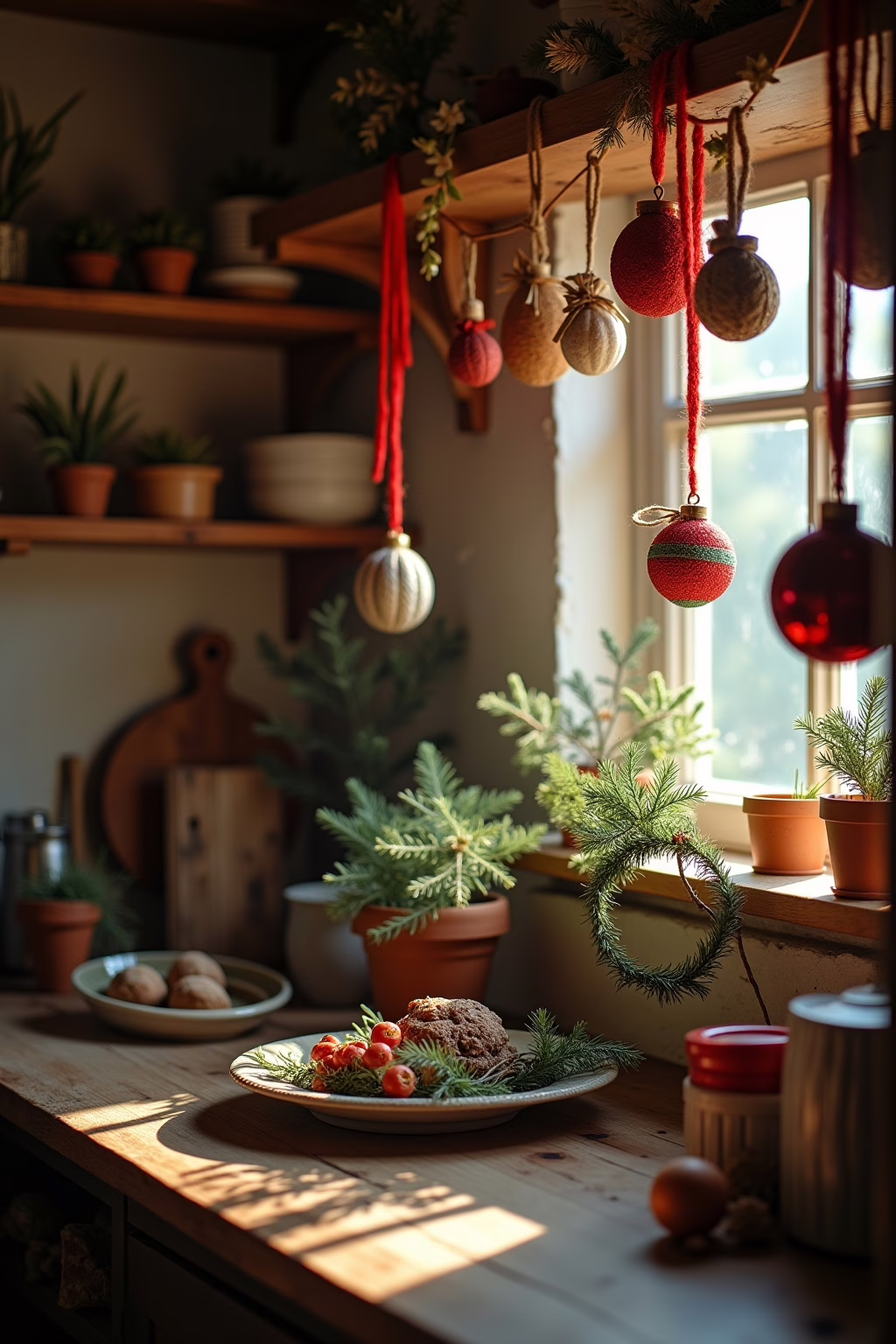 Küche weihnachtlich dekorieren – Pendelleuchte mit festlichem Kranz