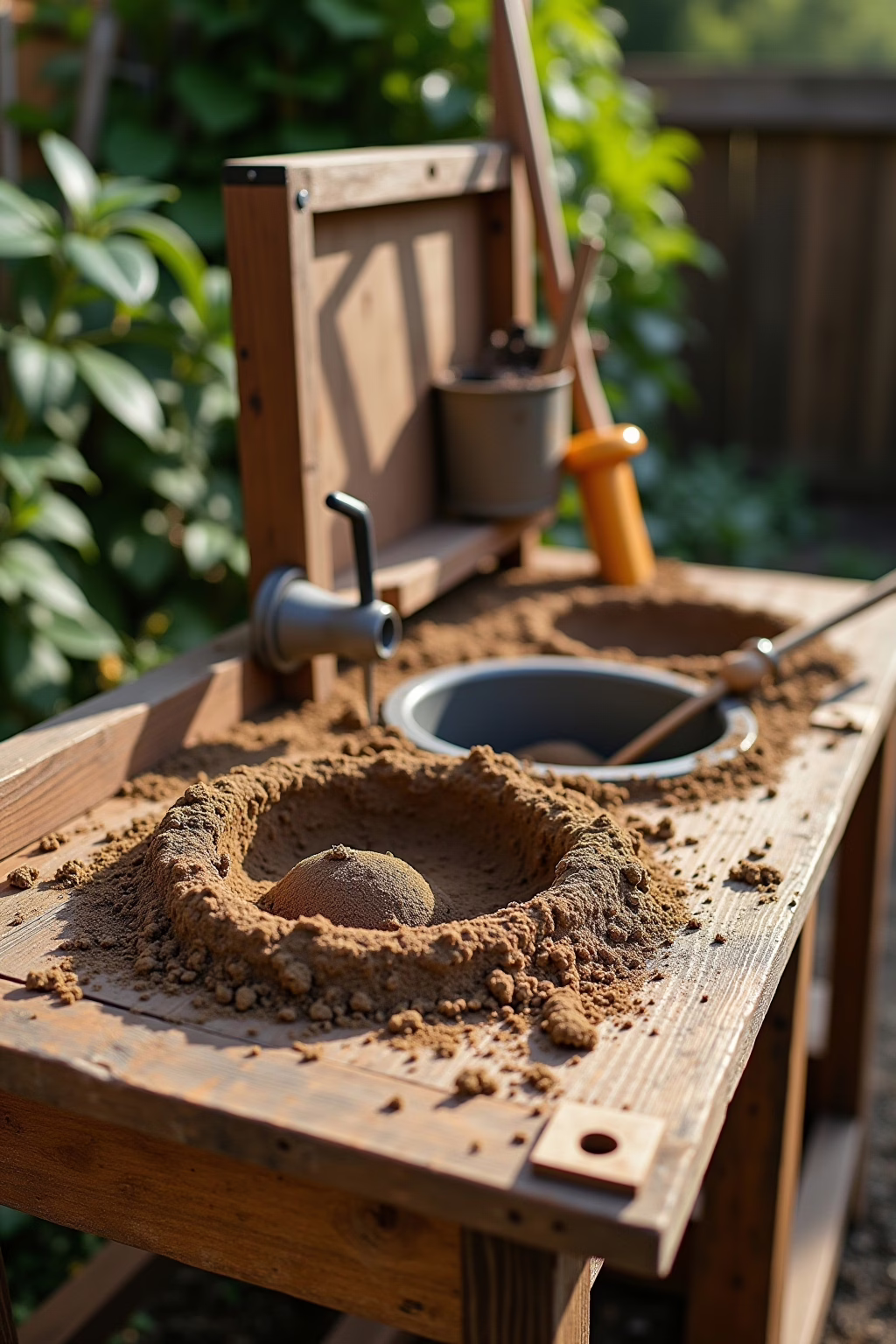 Verschiedene Matschküchen-Varianten aus unterschiedlichen Materialien
