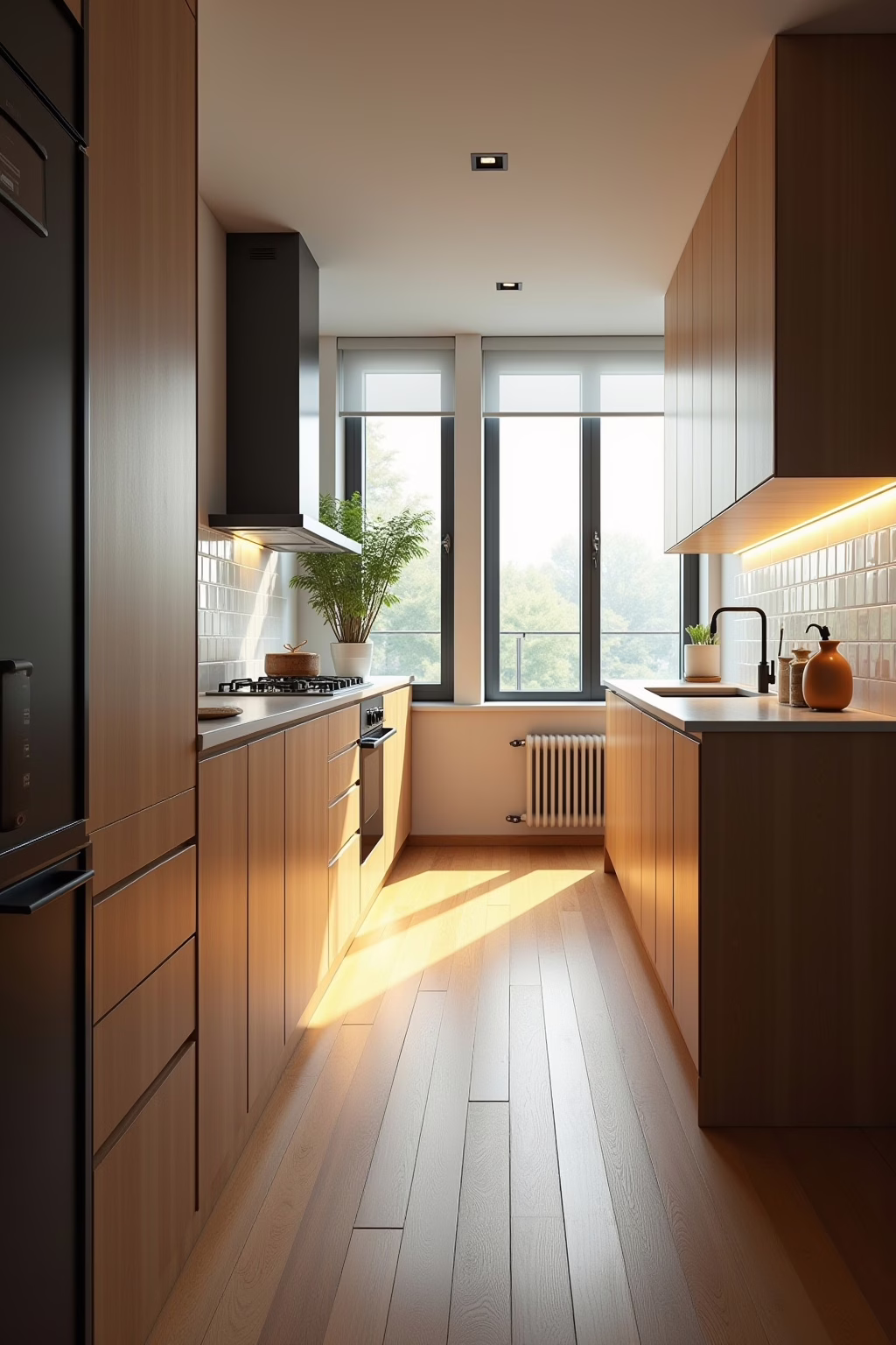 Moderne Küche mit Holzboden