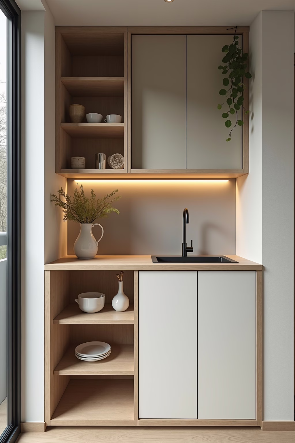 Kleine offene Küche mit Theke