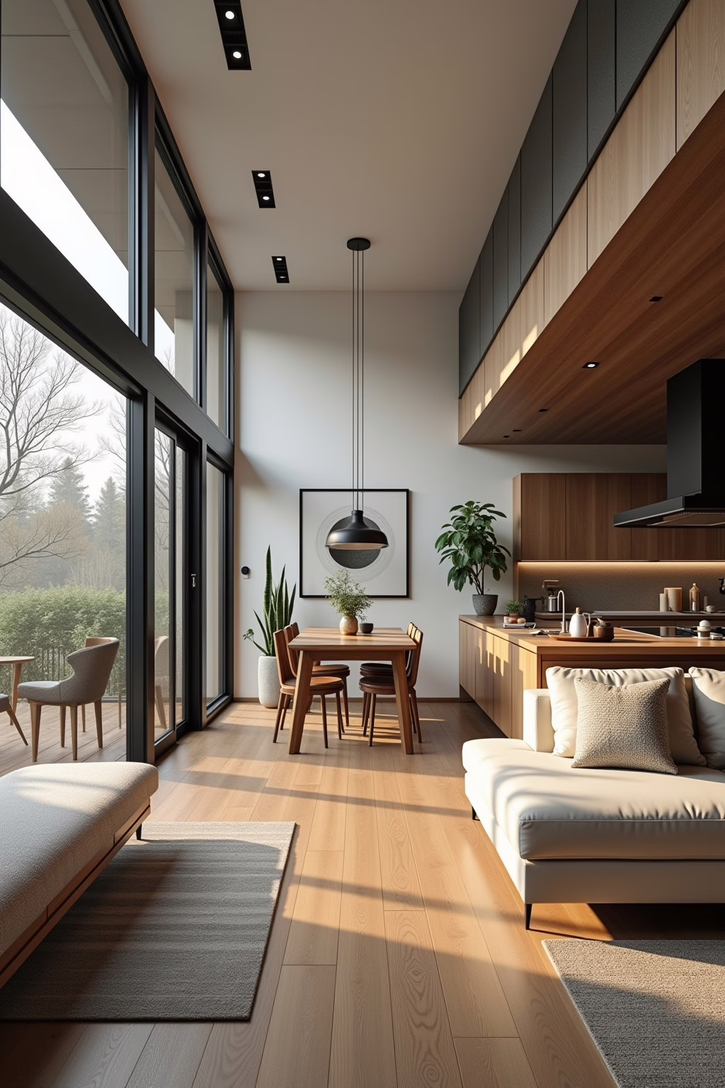 Offene Küche mit Wohnzimmer – modernes Raumkonzept