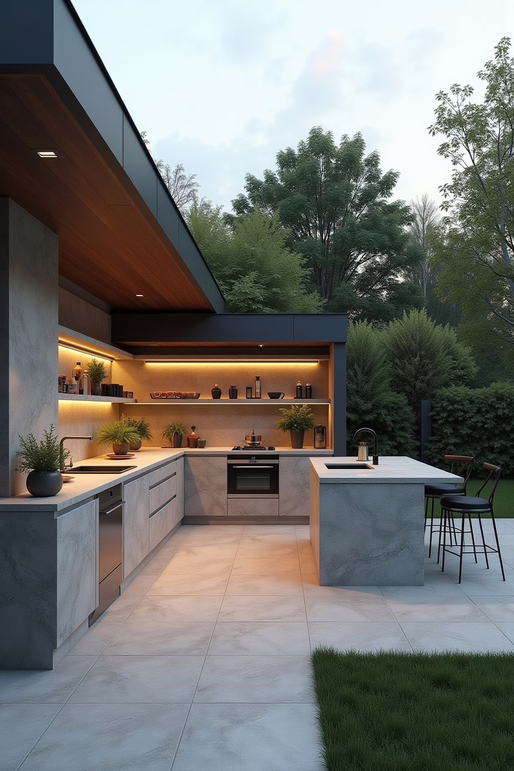 Moderne Outdoor Küche aus Stein