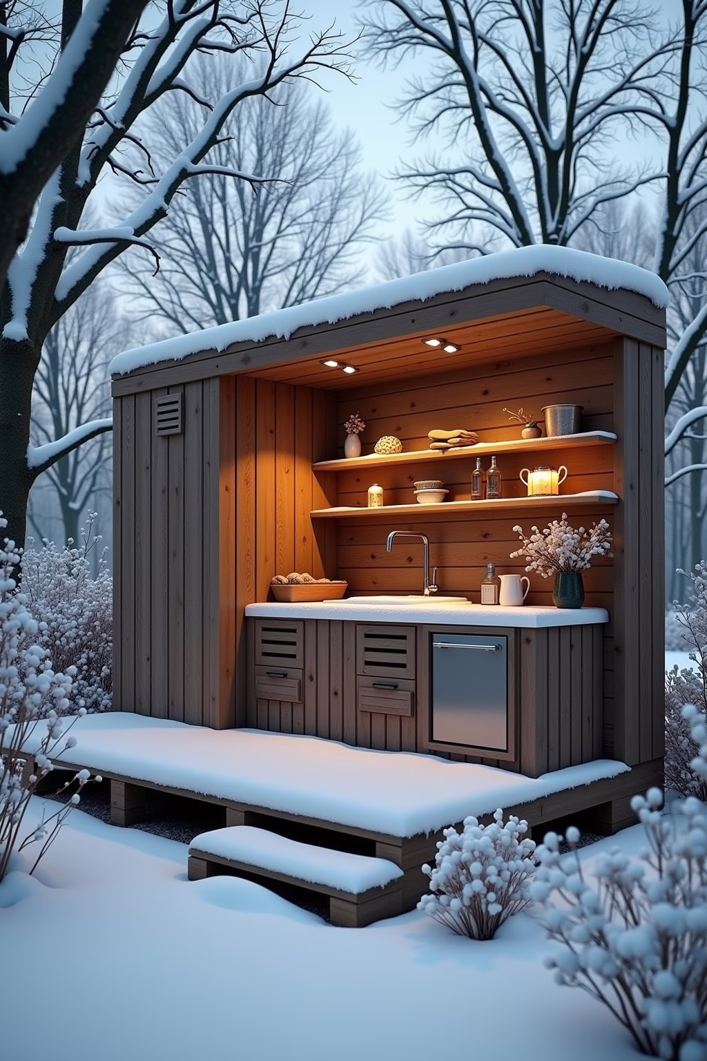 Winterschutz Paletten Outdoor Küche