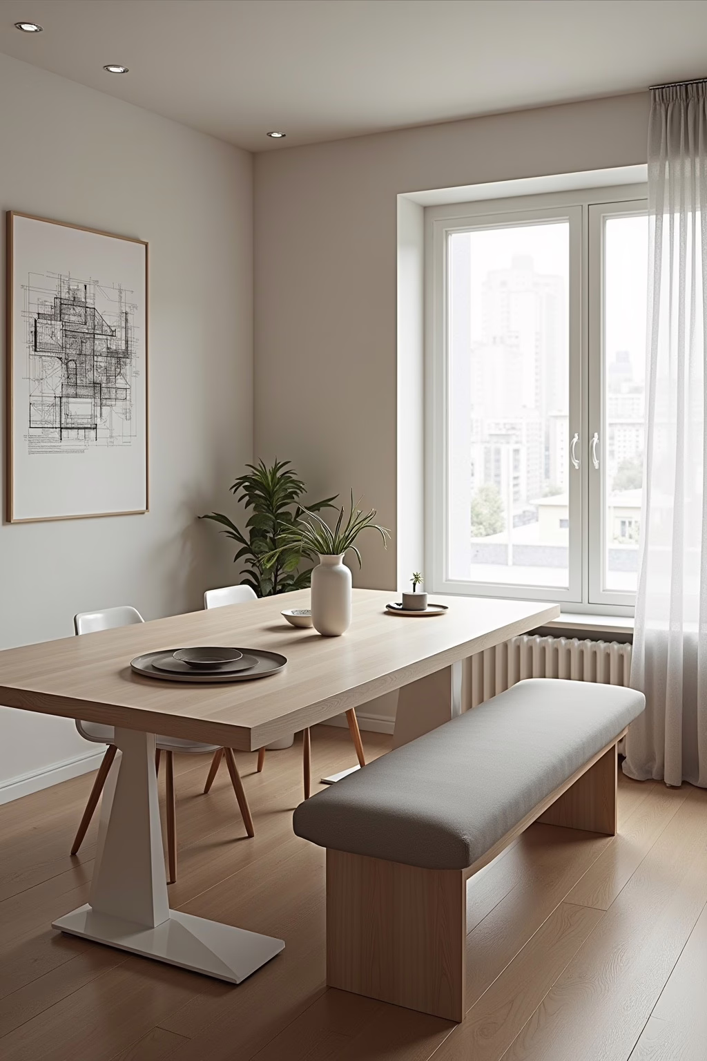 platzbedarf esstisch mit bank outline 1