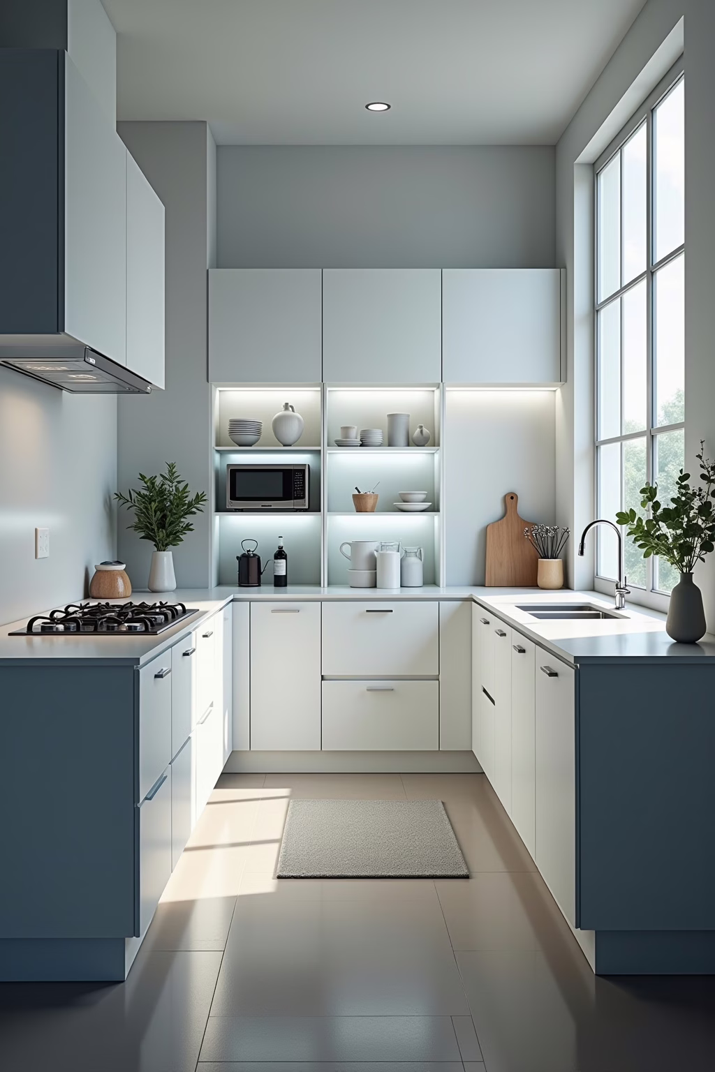 U-Küche mit integrierter LED-Beleuchtung und smarten Funktionen