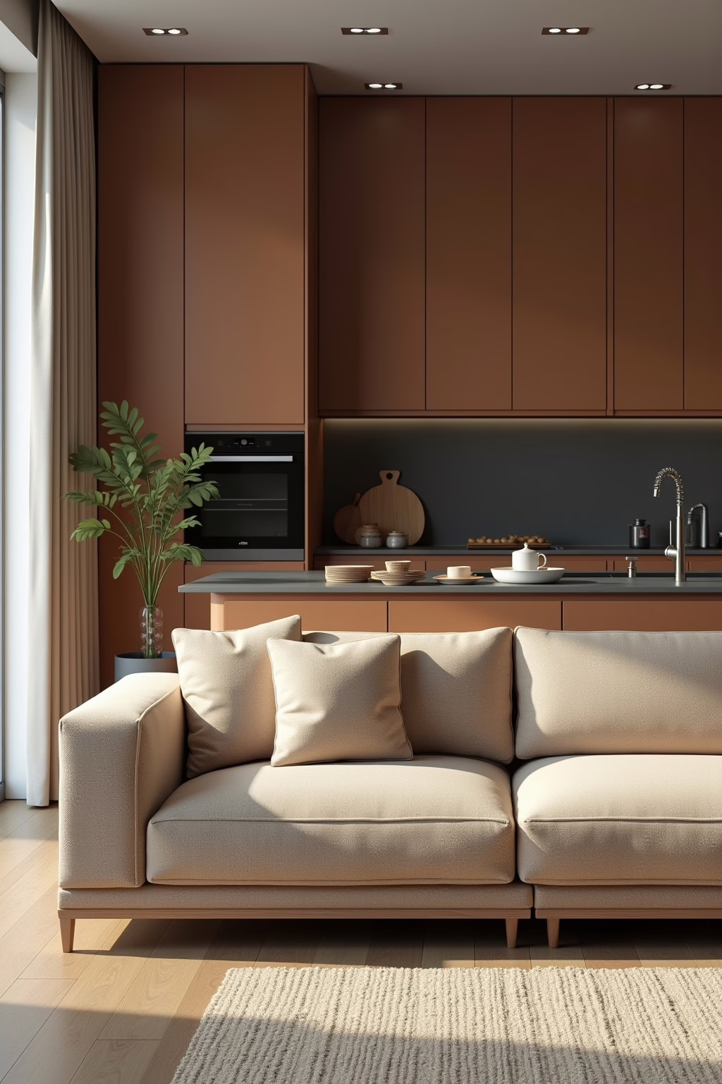 Materialien Wohnküche mit Sofa